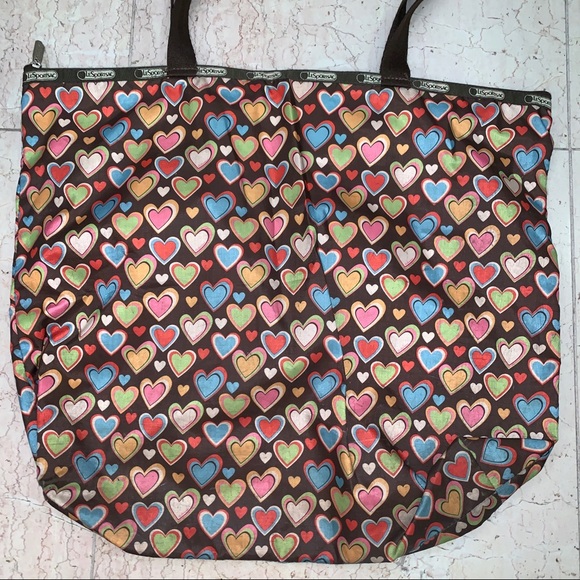 Lesportsac Colorful Hearts Brown Tote - Picture 3 of 6